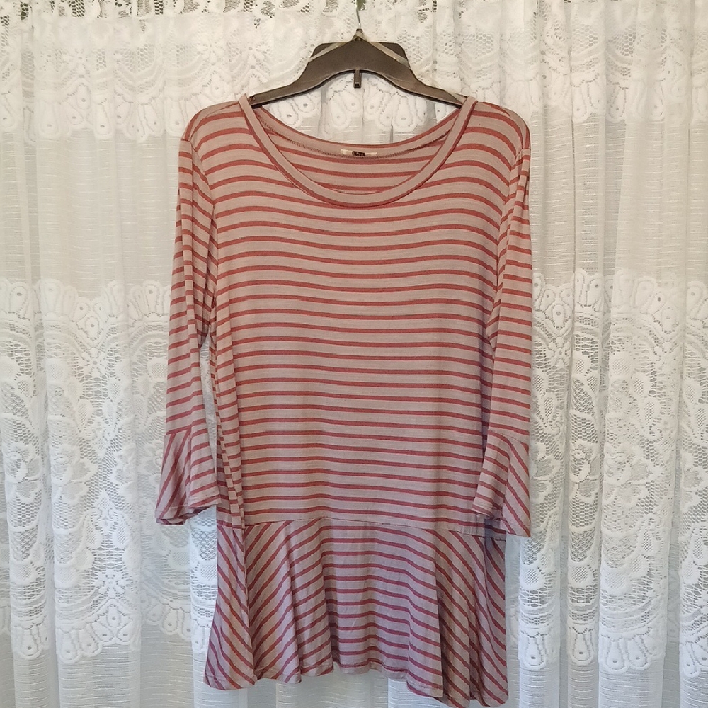 Kori Pink Striped Peplum Blouse 3/4 Sleeve